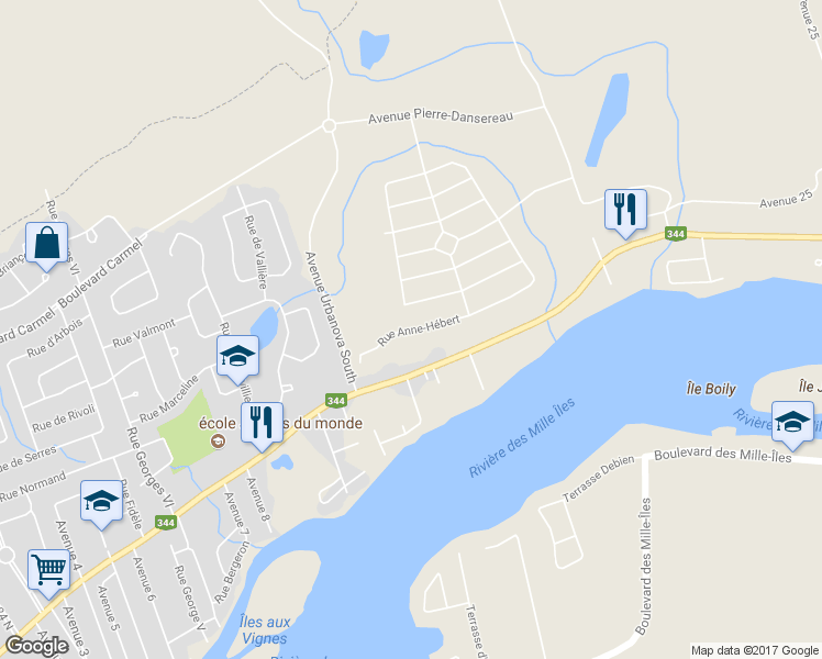 map of restaurants, bars, coffee shops, grocery stores, and more near 653 Rue Anne-Hébert in Terrebonne