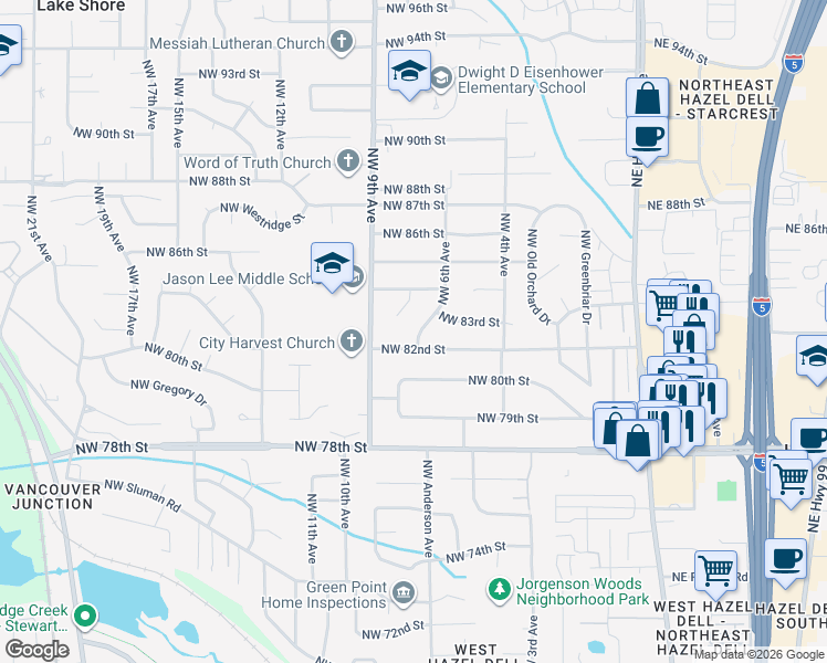 map of restaurants, bars, coffee shops, grocery stores, and more near 8212 Northwest 6th Avenue in Vancouver