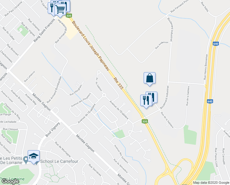 map of restaurants, bars, coffee shops, grocery stores, and more near 128 Rue du Sablon in Bois-des-Filion