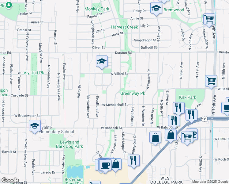 map of restaurants, bars, coffee shops, grocery stores, and more near 226 Peter Place in Bozeman