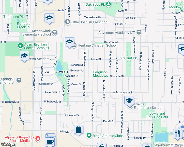 map of restaurants, bars, coffee shops, grocery stores, and more near 344 Kimball Avenue in Bozeman