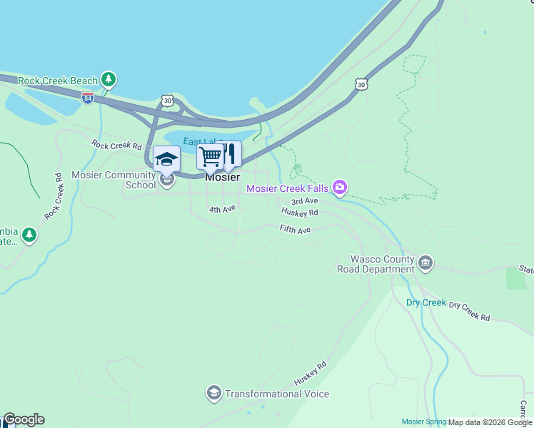 map of restaurants, bars, coffee shops, grocery stores, and more near 702 3rd Avenue in Mosier
