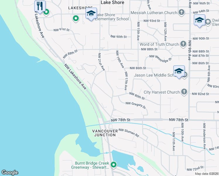 map of restaurants, bars, coffee shops, grocery stores, and more near 8309 Northwest Bacon Road in Vancouver