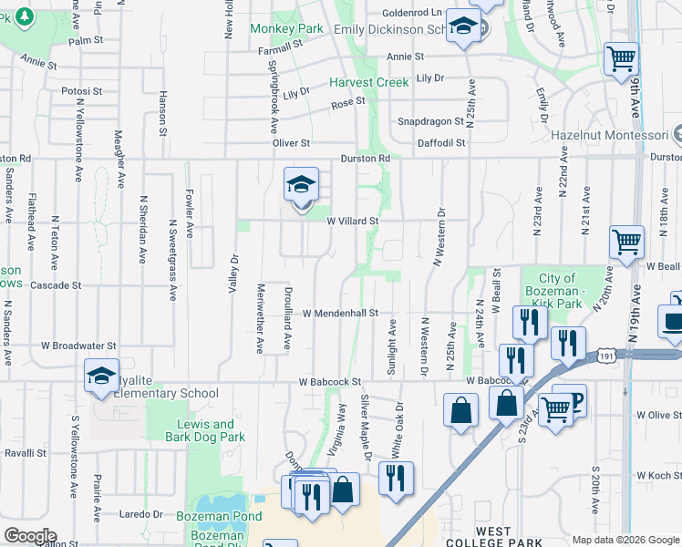 map of restaurants, bars, coffee shops, grocery stores, and more near 226 Peter Place in Bozeman