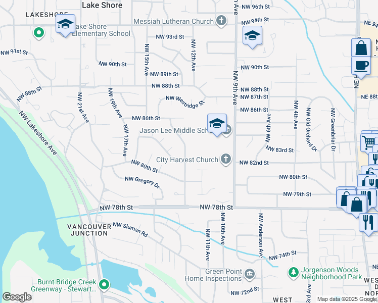 map of restaurants, bars, coffee shops, grocery stores, and more near 8309 Northwest 12th Avenue in Vancouver