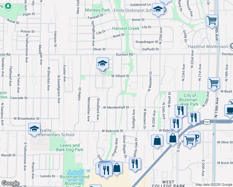 map of restaurants, bars, coffee shops, grocery stores, and more near 226 Peter Place in Bozeman