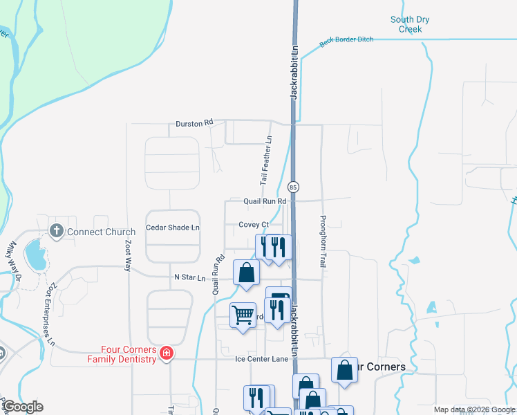 map of restaurants, bars, coffee shops, grocery stores, and more near 884 Quail Run Road in Bozeman