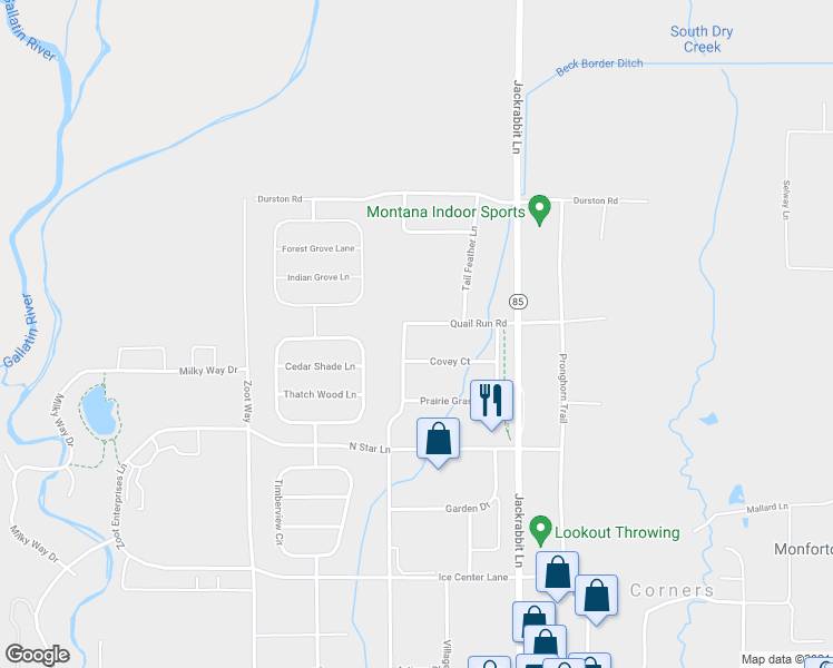 map of restaurants, bars, coffee shops, grocery stores, and more near 818 Quail Run Road in Bozeman