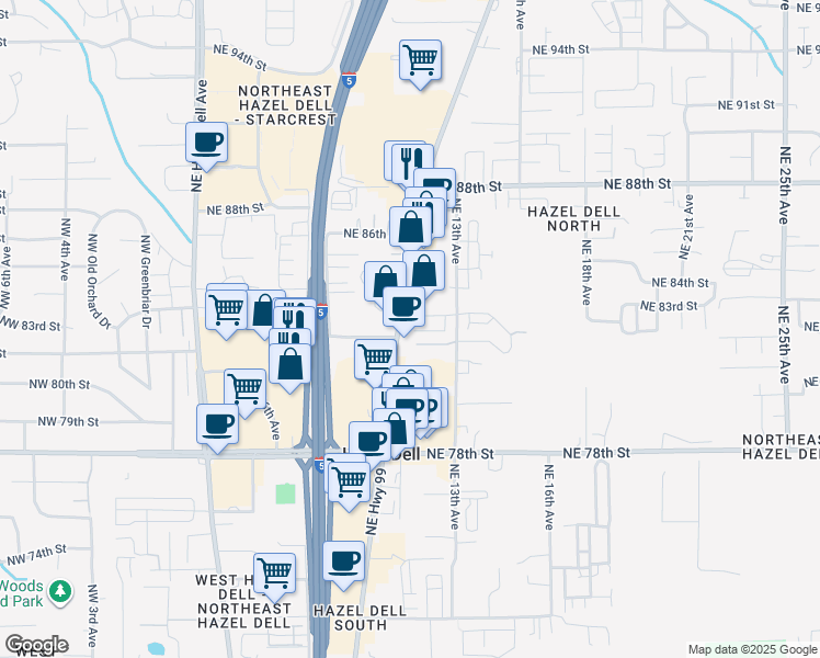 map of restaurants, bars, coffee shops, grocery stores, and more near 8303 Pacific Highway in Vancouver