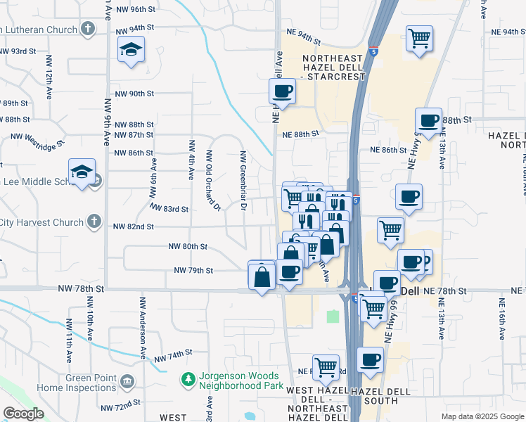 map of restaurants, bars, coffee shops, grocery stores, and more near 107a Northeast 83rd Street in Vancouver
