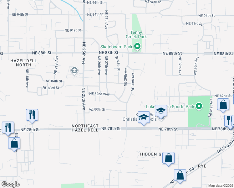 map of restaurants, bars, coffee shops, grocery stores, and more near 8303 Northeast 28th Court in Vancouver