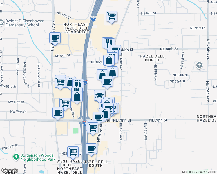 map of restaurants, bars, coffee shops, grocery stores, and more near 8303 Pacific Highway in Vancouver