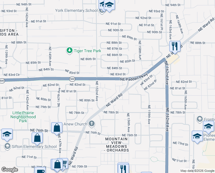 map of restaurants, bars, coffee shops, grocery stores, and more near 15302 Northeast 81st Way in Vancouver
