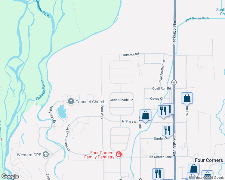 map of restaurants, bars, coffee shops, grocery stores, and more near 524 Shelter Grove Circle in Bozeman