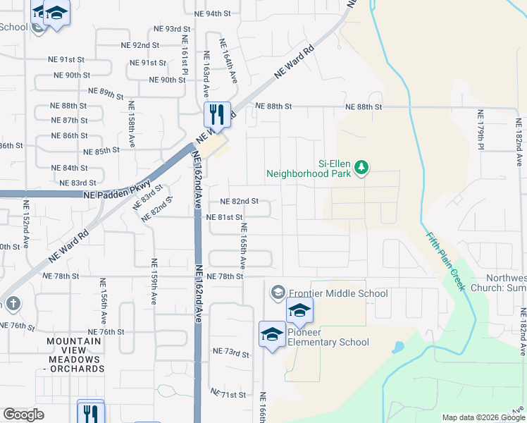 map of restaurants, bars, coffee shops, grocery stores, and more near 16519 Northeast 82nd Street in Vancouver