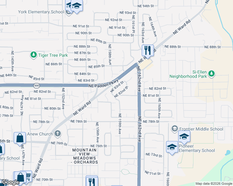 map of restaurants, bars, coffee shops, grocery stores, and more near 15908 Northeast 83rd Street in Vancouver
