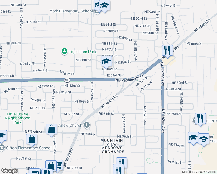 map of restaurants, bars, coffee shops, grocery stores, and more near 8208 Northeast 155th Court in Vancouver