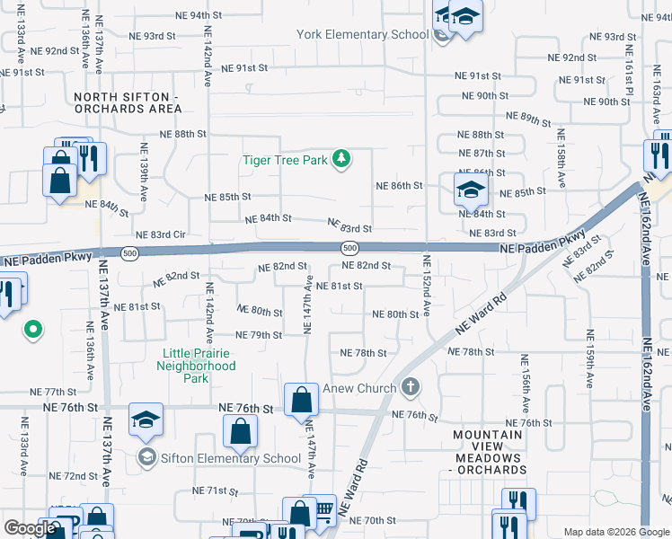 map of restaurants, bars, coffee shops, grocery stores, and more near 14818 Northeast 82nd Street in Vancouver