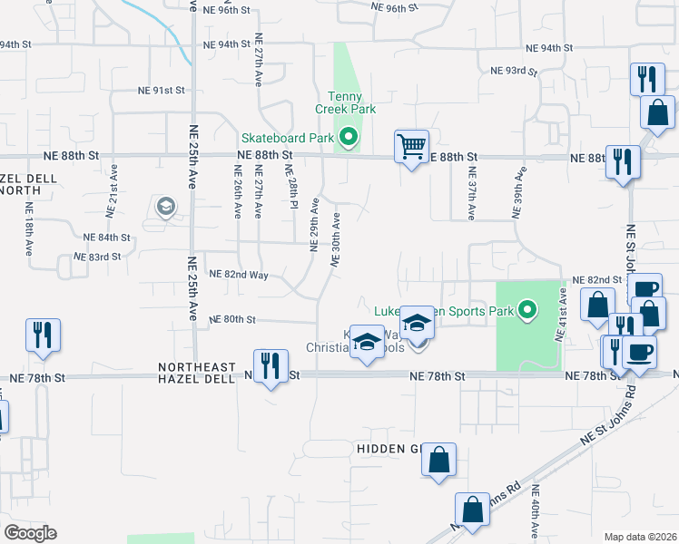 map of restaurants, bars, coffee shops, grocery stores, and more near 8208 Northeast 30th Avenue in Vancouver