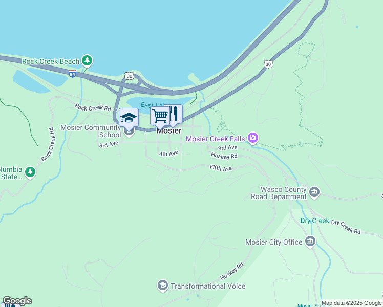 map of restaurants, bars, coffee shops, grocery stores, and more near 704 3rd Avenue in Mosier