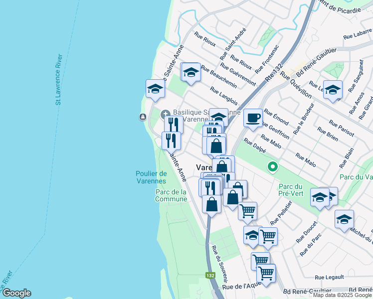 map of restaurants, bars, coffee shops, grocery stores, and more near 19 Rue Massue in Varennes
