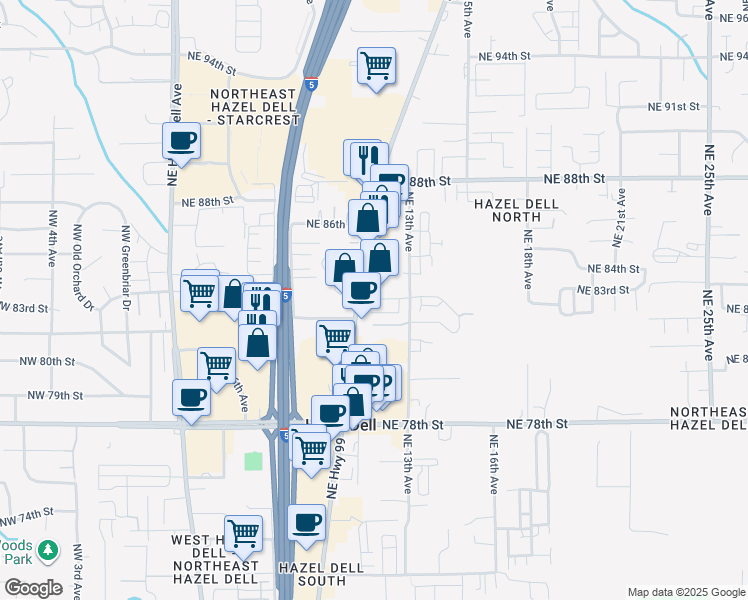 map of restaurants, bars, coffee shops, grocery stores, and more near 8303 Pacific Highway in Vancouver