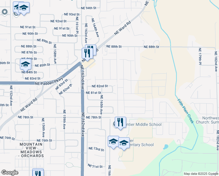 map of restaurants, bars, coffee shops, grocery stores, and more near 16519 Northeast 82nd Street in Vancouver