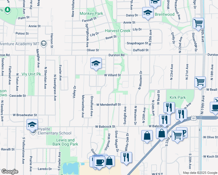 map of restaurants, bars, coffee shops, grocery stores, and more near 226 Peter Place in Bozeman