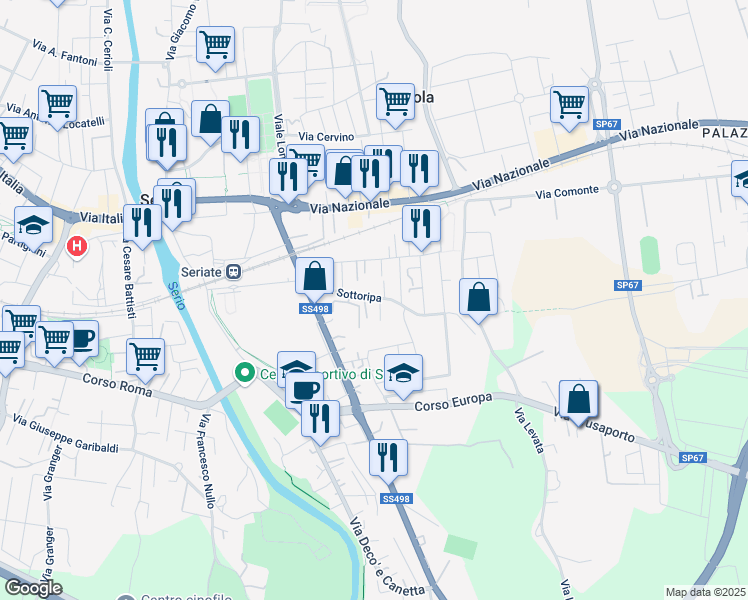 map of restaurants, bars, coffee shops, grocery stores, and more near 18 Via Sottoripa in Seriate