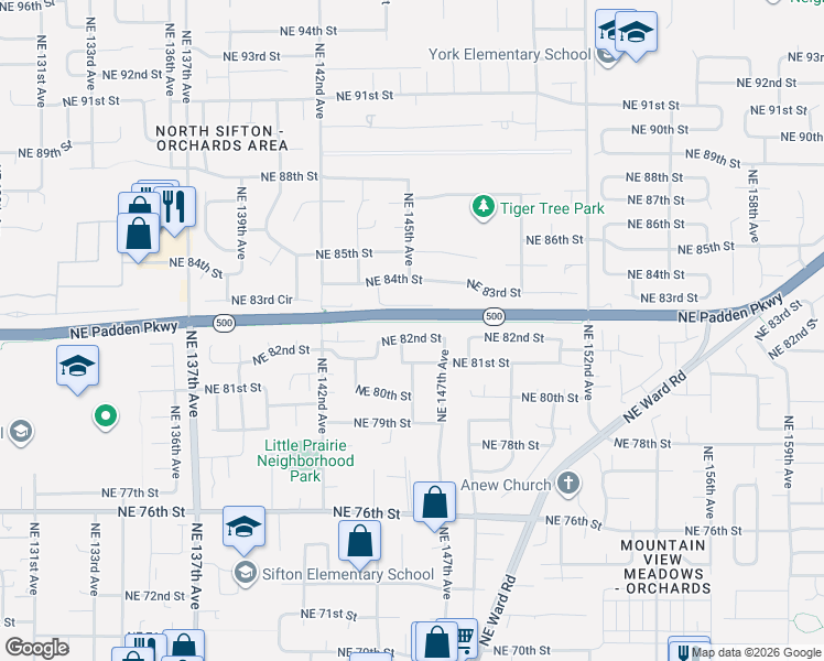 map of restaurants, bars, coffee shops, grocery stores, and more near 14510 Northeast 82nd Street in Vancouver