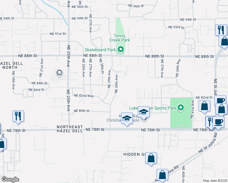 map of restaurants, bars, coffee shops, grocery stores, and more near 8208 Northeast 30th Avenue in Vancouver