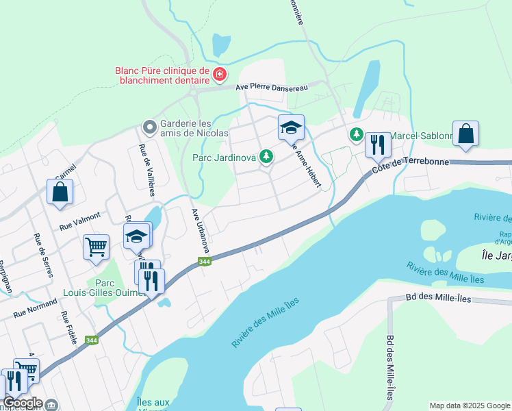 map of restaurants, bars, coffee shops, grocery stores, and more near 712 Rue Émilie-Mondor in Terrebonne