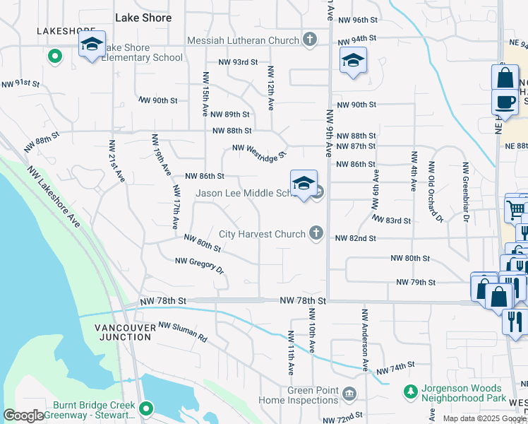 map of restaurants, bars, coffee shops, grocery stores, and more near 8309 Northwest 12th Avenue in Vancouver