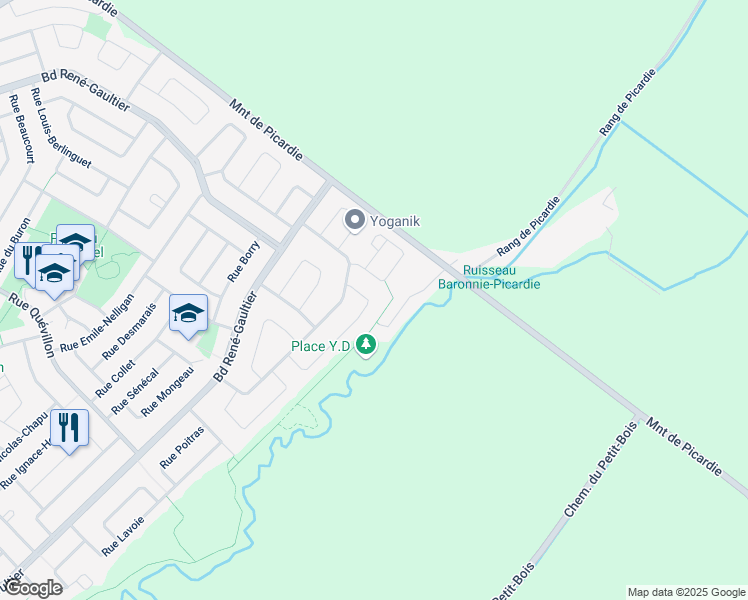 map of restaurants, bars, coffee shops, grocery stores, and more near 345 Rue Suzanne-Bouvier in Varennes