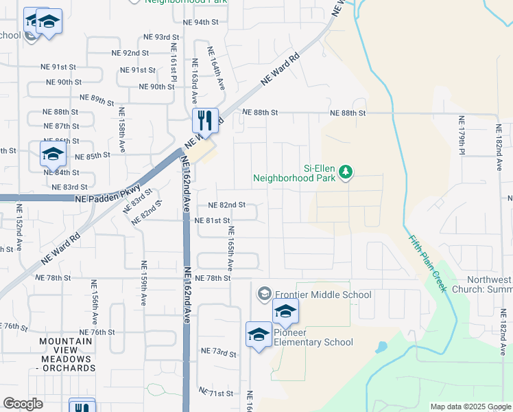 map of restaurants, bars, coffee shops, grocery stores, and more near 18502 Northeast 82nd Street in Vancouver