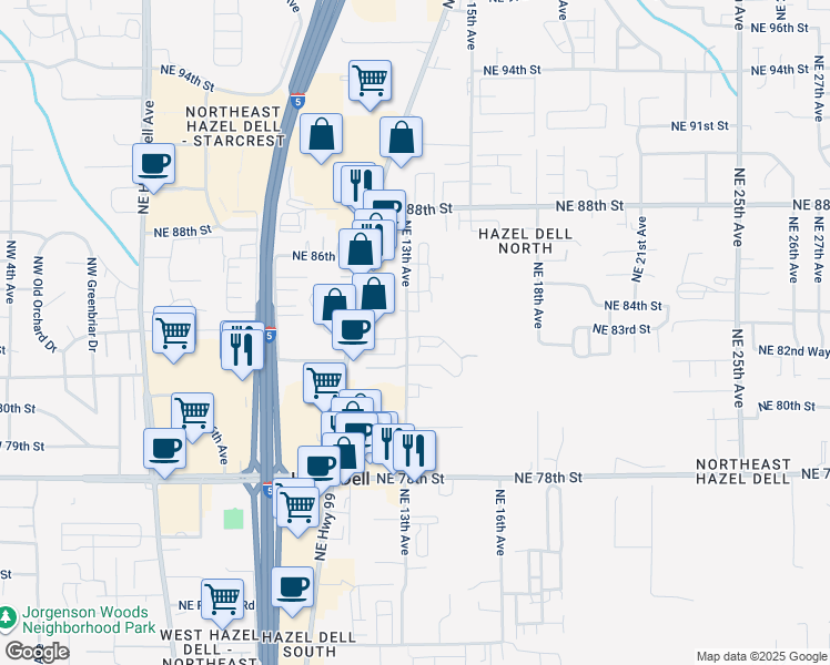 map of restaurants, bars, coffee shops, grocery stores, and more near 1306 Northeast 83rd Drive in Vancouver