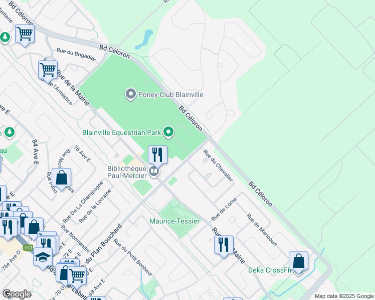 map of restaurants, bars, coffee shops, grocery stores, and more near 1025 Chemin du Plan Bouchard in Blainville