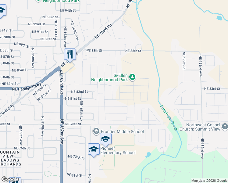 map of restaurants, bars, coffee shops, grocery stores, and more near 8207 Northeast 168th Place in Vancouver