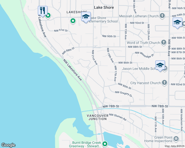 map of restaurants, bars, coffee shops, grocery stores, and more near 2102 NW Kelly Dr. in Vancouver