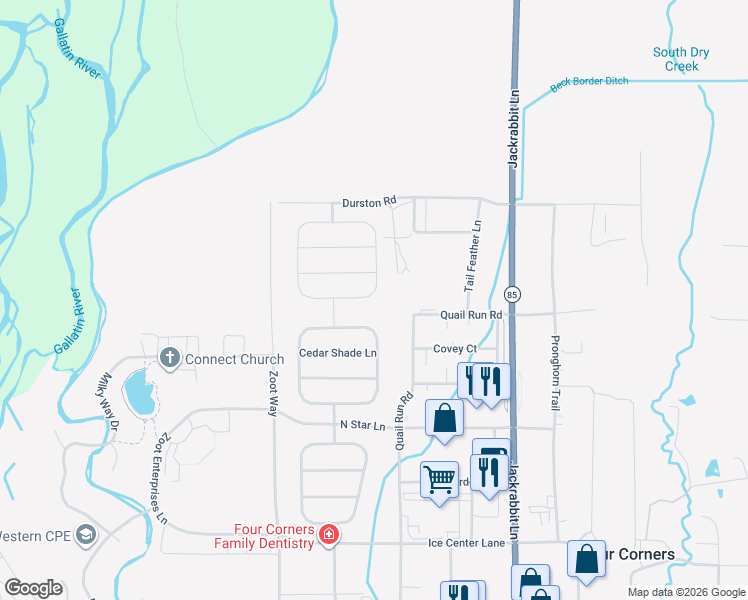 map of restaurants, bars, coffee shops, grocery stores, and more near 78 Shelter Grove Circle in Bozeman