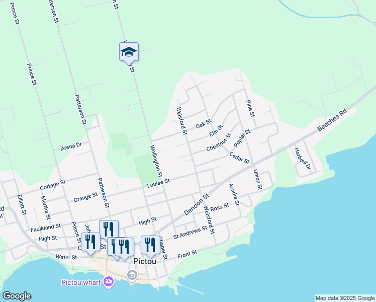 map of restaurants, bars, coffee shops, grocery stores, and more near 70 Chestnut Street in Pictou