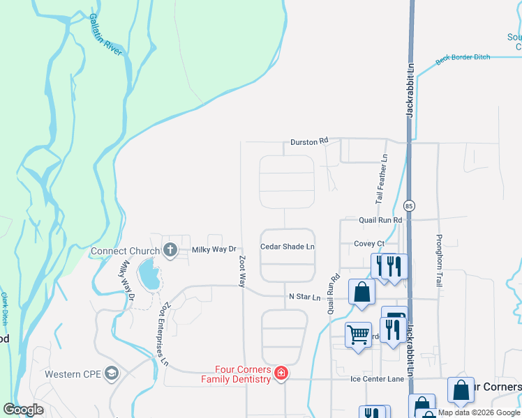 map of restaurants, bars, coffee shops, grocery stores, and more near 524 Shelter Grove Circle in Bozeman