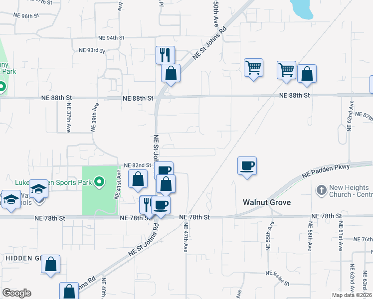 map of restaurants, bars, coffee shops, grocery stores, and more near 8403 Northeast Saint Johns Road in Vancouver