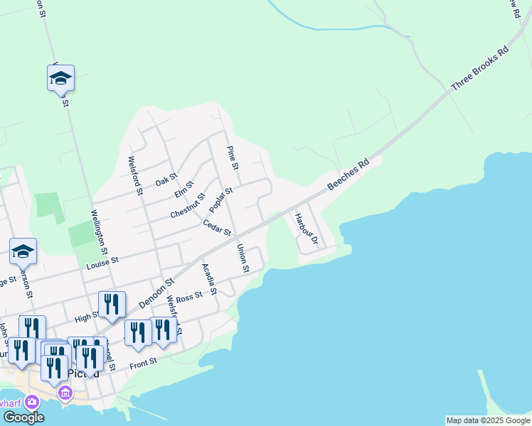 map of restaurants, bars, coffee shops, grocery stores, and more near 52 Beeches Road in Pictou