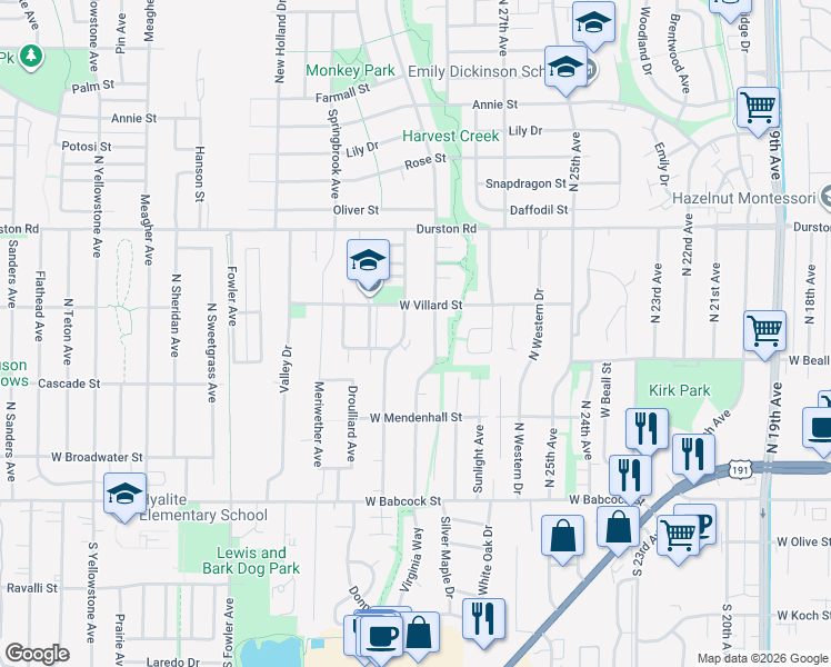 map of restaurants, bars, coffee shops, grocery stores, and more near 226 Peter Place in Bozeman