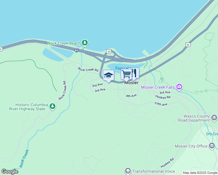 map of restaurants, bars, coffee shops, grocery stores, and more near 1204 1st Avenue in Mosier