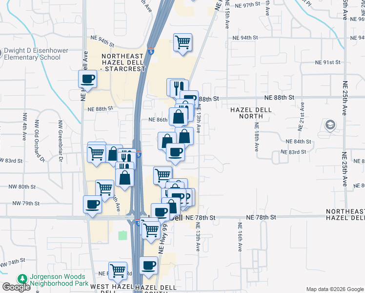 map of restaurants, bars, coffee shops, grocery stores, and more near 8303 Pacific Highway in Vancouver