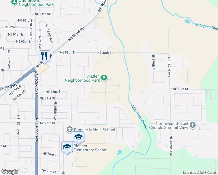 map of restaurants, bars, coffee shops, grocery stores, and more near 17205 Northeast 83rd Street in Vancouver