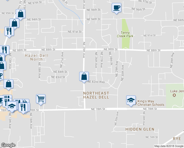 map of restaurants, bars, coffee shops, grocery stores, and more near 2518 Northeast 83rd Way in Vancouver