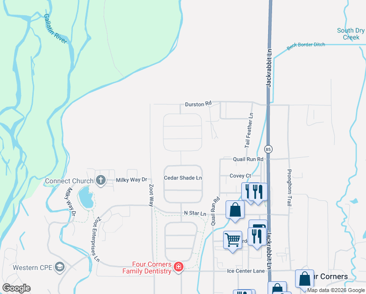 map of restaurants, bars, coffee shops, grocery stores, and more near 16 Shelter Grove Circle in Bozeman